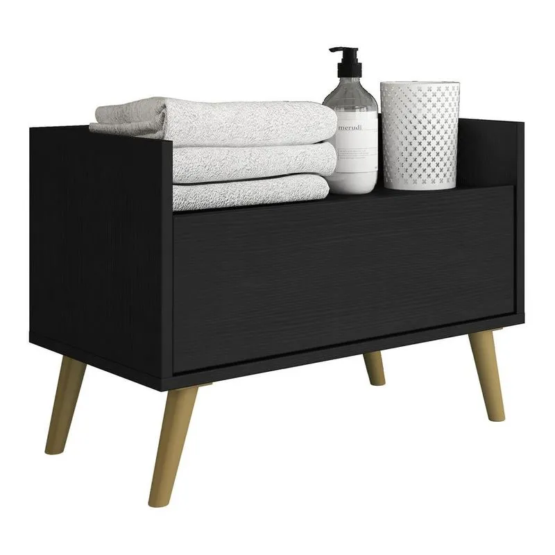Gabinete Armário Banheiro 80cm Retrô Multimóveis V5000 Preto/Natural