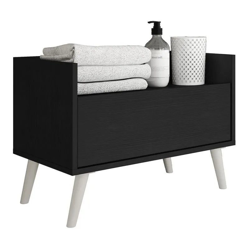 Gabinete Armário Banheiro 80cm Retrô Multimóveis V5000 Preto-branco