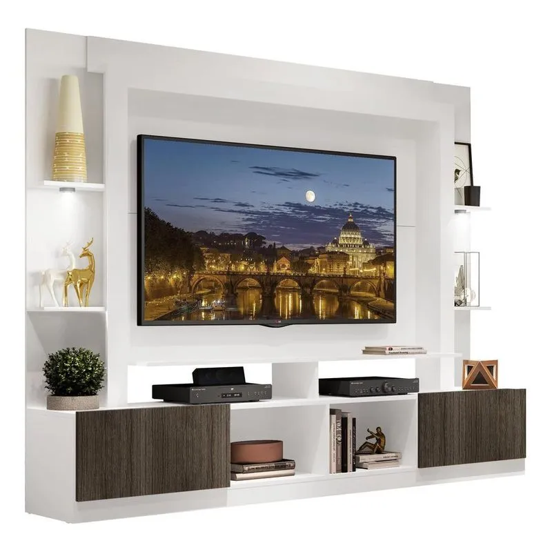 Estante com Suporte TV 65" e Leds Berlim Multimóveis V3384 Branco/Tenerife
