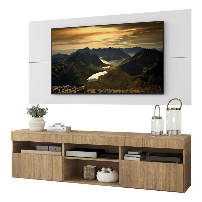 Rack com Painel TV 65" com 2 portas Londres Multimóveis V3334 Rustic/Branco