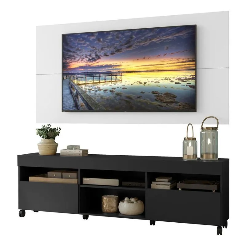 Rack com Painel TV 65" com Rodízios Londres Multimóveis V3335 Preto-branco