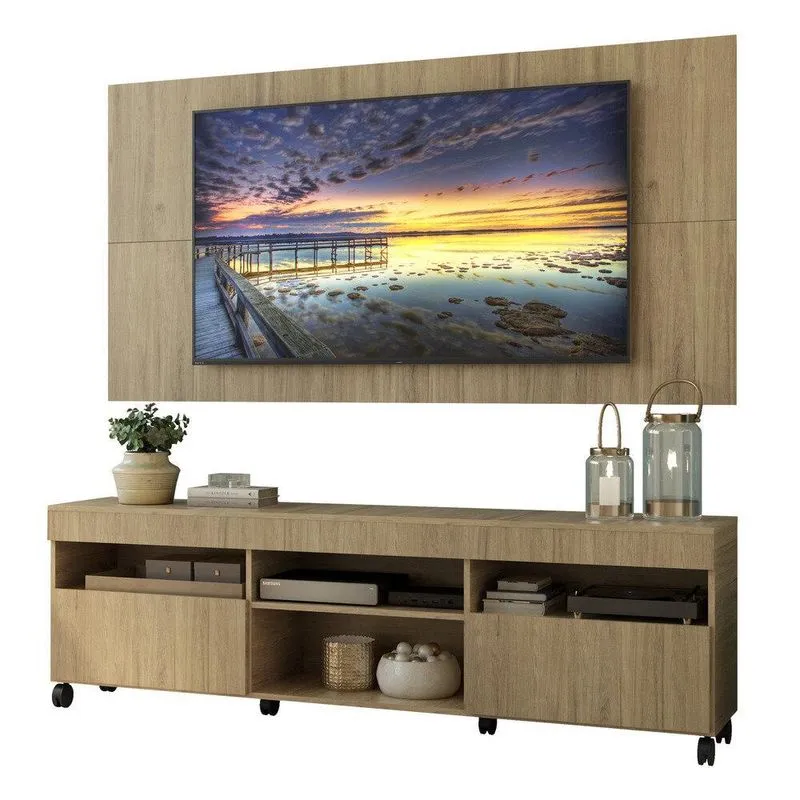 Rack com Painel TV 65" com Rodízios Londres Multimóveis V3335 Rustic