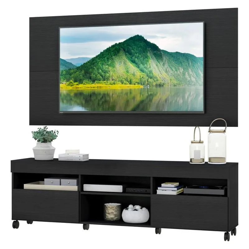 Rack com Painel TV 65" com Rodízios Londres Multimóveis V3335 Preto