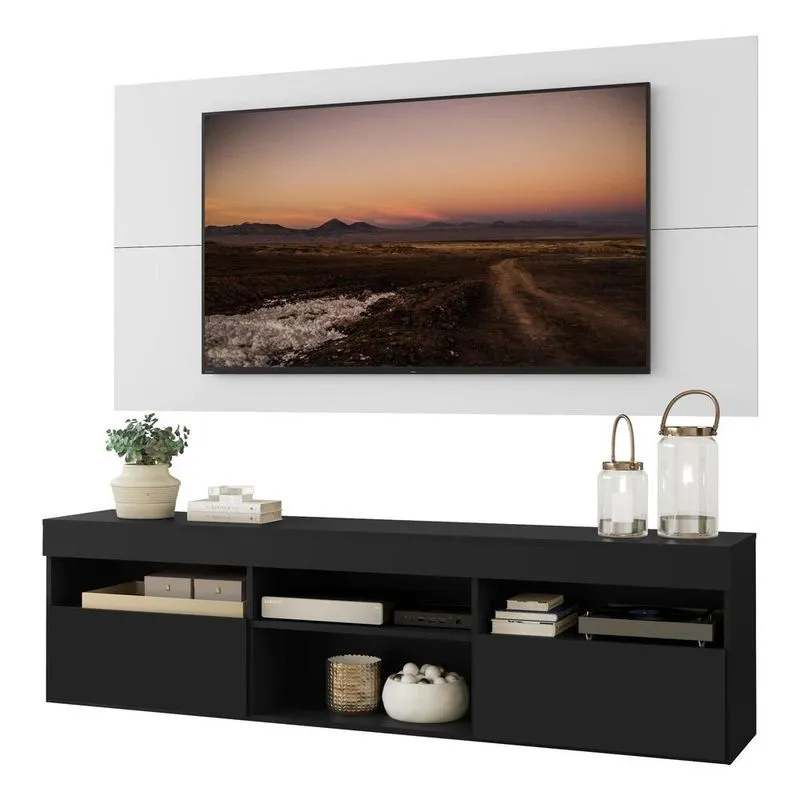 Rack com Painel TV 65" Suspenso Londres Multimóveis V3336 Preto-branco