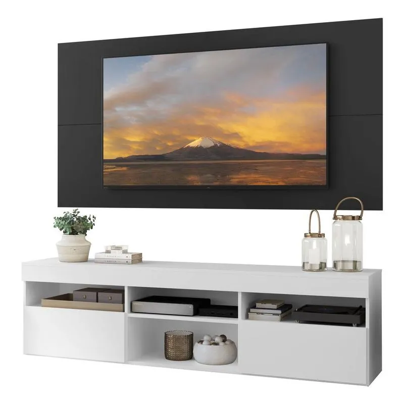 Rack com Painel TV 65" Suspenso Londres Multimóveis V3336 Branco-preto