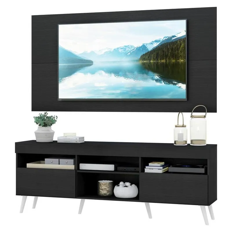 Rack com Painel TV 65" Retrô Londres Multimóveis V3337 Preto-branco