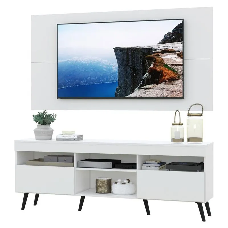 Rack com Painel TV 65" Retrô Londres Multimóveis V3337 Branco-preto