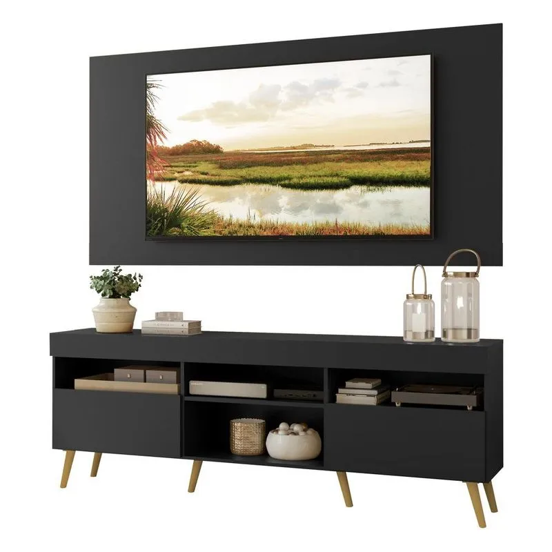 Rack com Painel TV 65" Retrô Londres Multimóveis V3337 Preto/Natural
