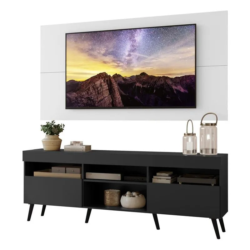Rack com Painel e Suporte TV 65" Retrô Londres Multimóveis V3347 Branco-preto