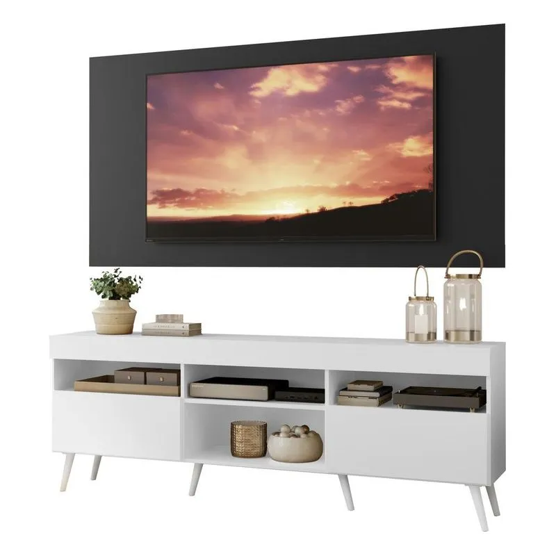 Rack com Painel e Suporte TV 65" Retrô Londres Multimóveis V3347 Preto-branco