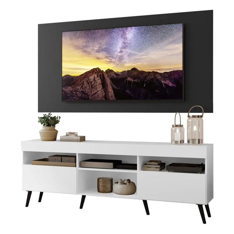 Rack com Painel e Suporte TV 65" Retrô Londres Multimóveis V3347 Preto/Branco/Preto