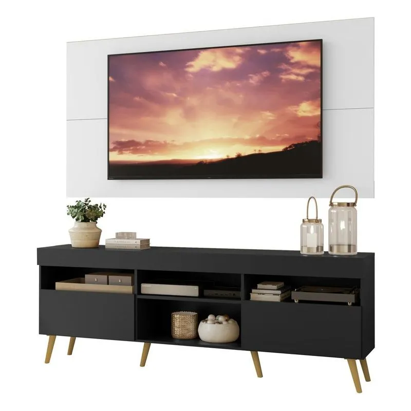 Rack com Painel e Suporte TV 65" Retrô Londres Multimóveis V3347 Branco/Preto/Natural