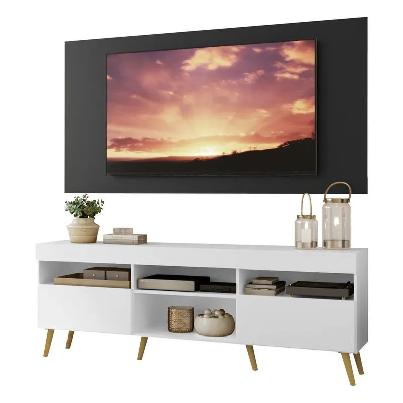 Rack com Painel e Suporte TV 65" Retrô Londres Multimóveis V3347 Preto/Branco/Natural