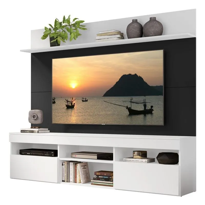 Rack com Painel e Suporte TV 65" Madri Multimóveis V3366 Branco/Preto/Branco