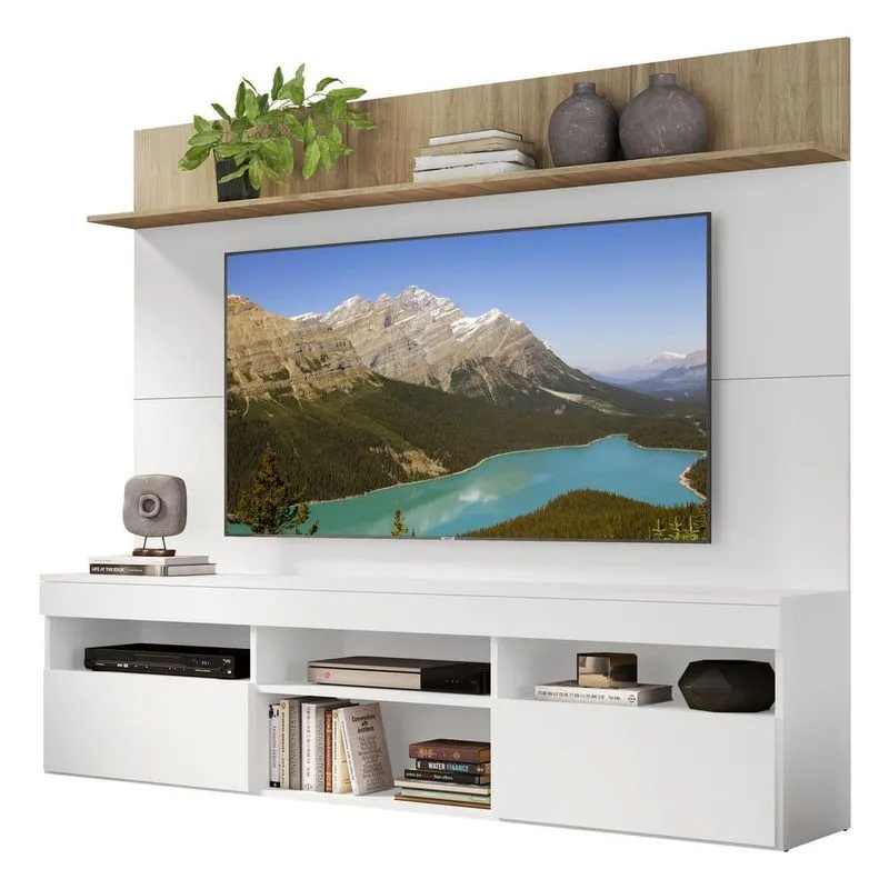 Rack com Painel e Suporte TV 65" Madri Multimóveis V3366 Rustic/Branco