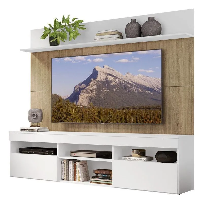 Rack com Painel e Suporte TV 65" Madri Multimóveis V3366 Branco/Rustic/Branco