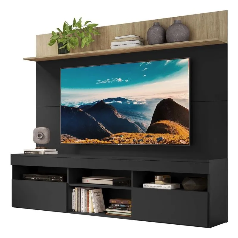 Rack com Painel e Suporte TV 65" Madri Multimóveis V3366 Rustic/Preto