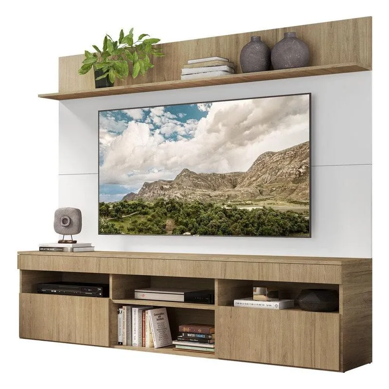 Rack com Painel e Suporte TV 65" Madri Multimóveis V3366 Rustic/Branco/Rustic