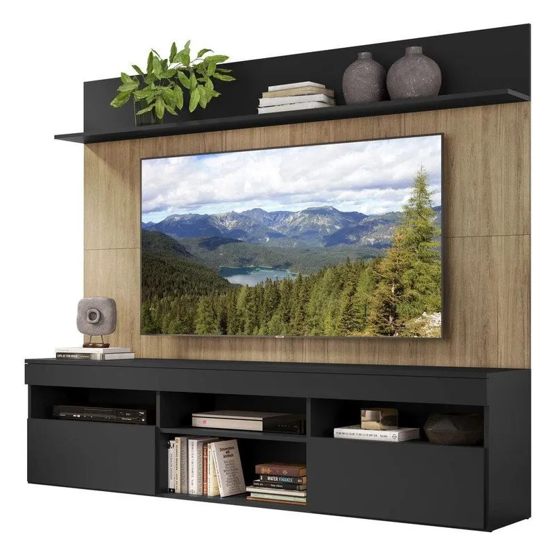 Rack com Painel e Suporte TV 65" Madri Multimóveis V3366 Preto/Rustic/Preto
