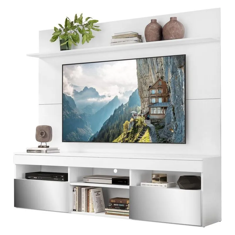 Rack com Espelho e Painel com Suporte TV 65" Madri V3368 Branco