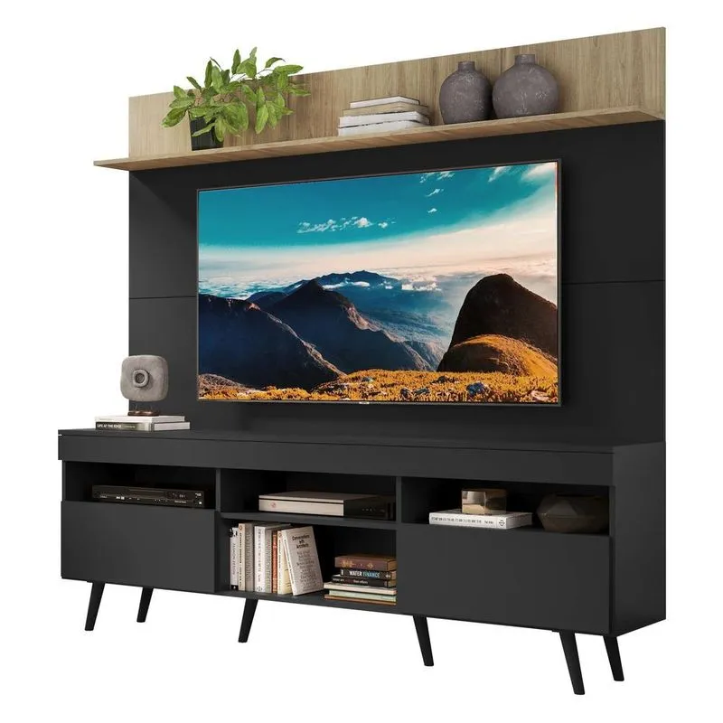 Rack Retrô com Painel TV 65" Madri Multimóveis V3371 Rustic/Preto