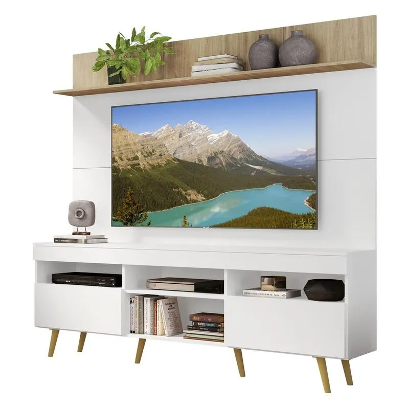 Rack Retrô com Painel TV 65" Madri Multimóveis V3371 Rustic/Branco/Natural
