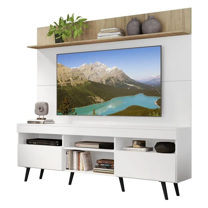 Rack Retrô com Painel TV 65" Madri Multimóveis V3371 Rustic/Branco/Preto