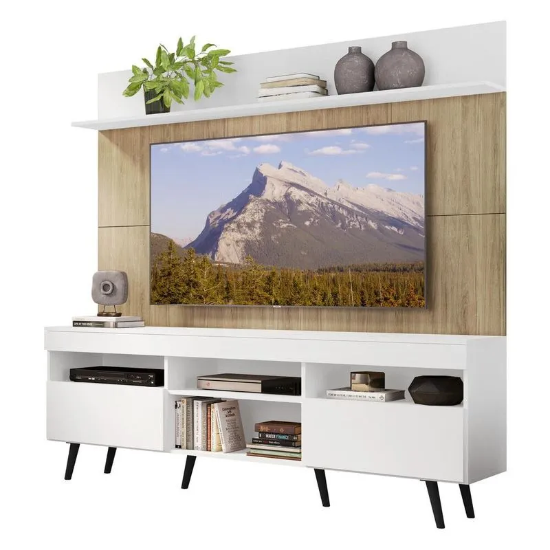 Rack Retrô com Painel TV 65" Madri Multimóveis V3371 Branco/Rustic/Preto