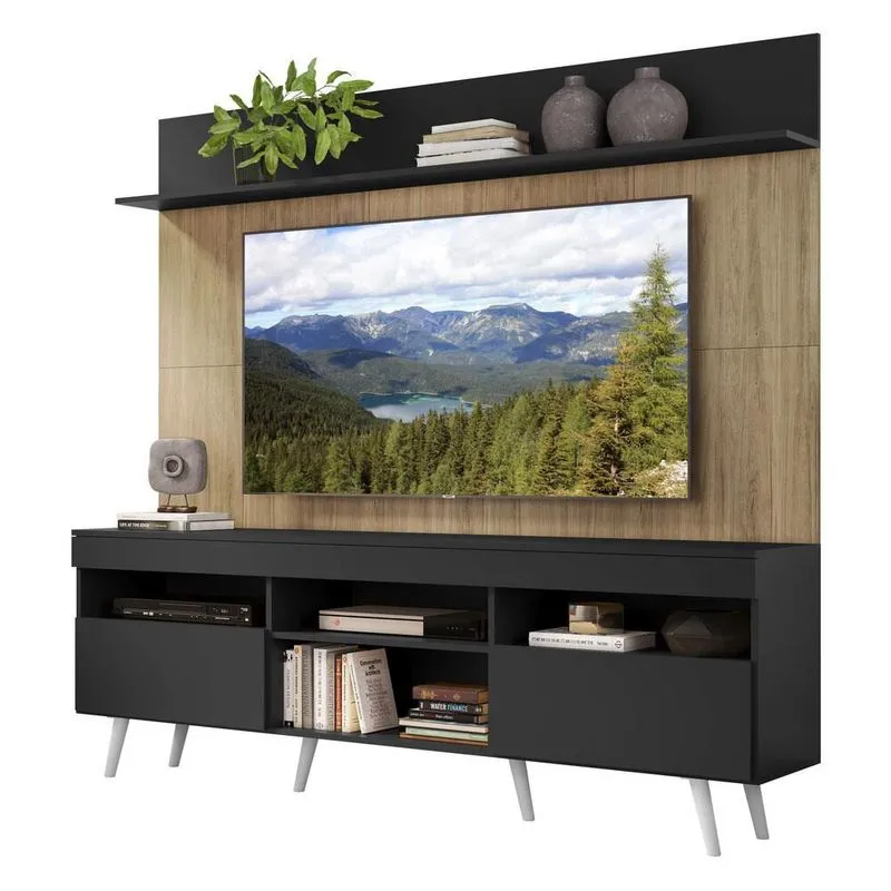 Rack Retrô com Painel TV 65" Madri Multimóveis V3371 Preto/Rustic/Branco