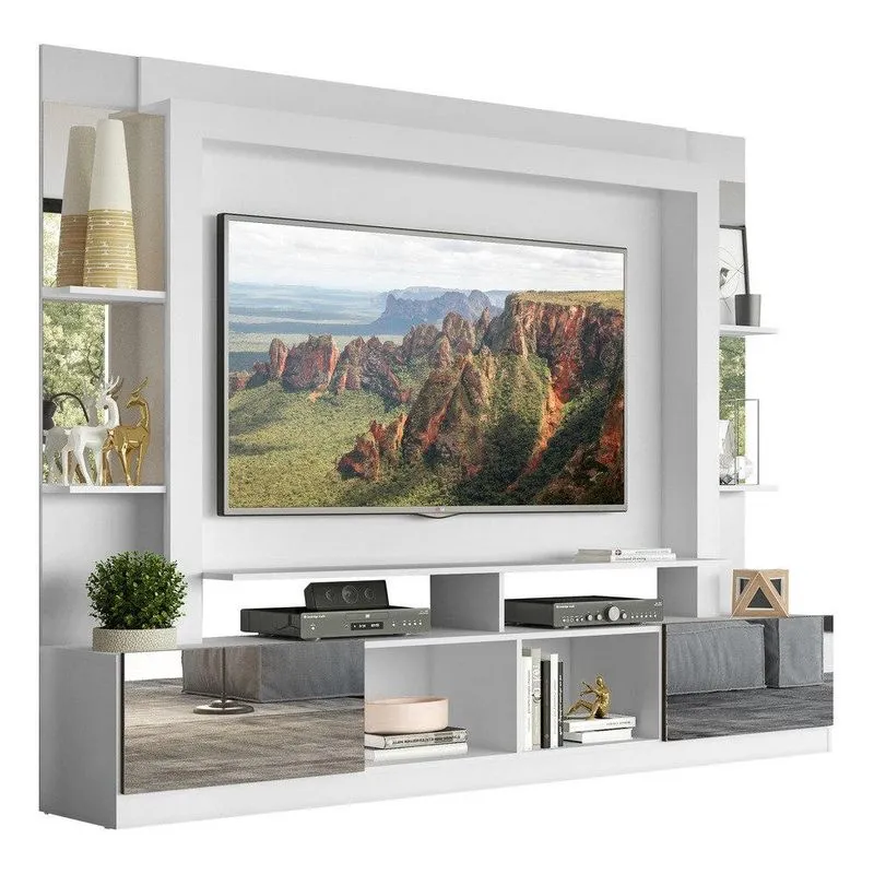 Estante com Suporte TV 65" e Espelho Oslo Multimóveis V3381 Branco/Tenerife