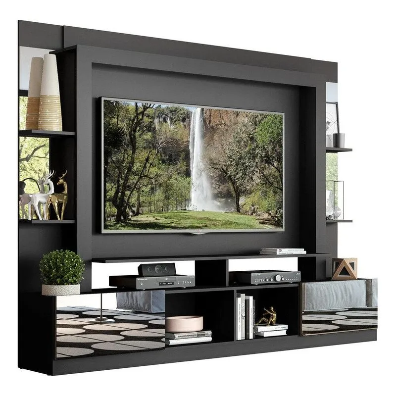 Estante com Suporte TV 65" e Espelho Oslo Multimóveis V3381 Preto/Tenerife