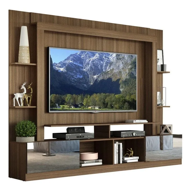 Estante com Suporte TV 65" Portas c/ Espelho Oslo Multimóveis V3382 Madeirado/Tenerife