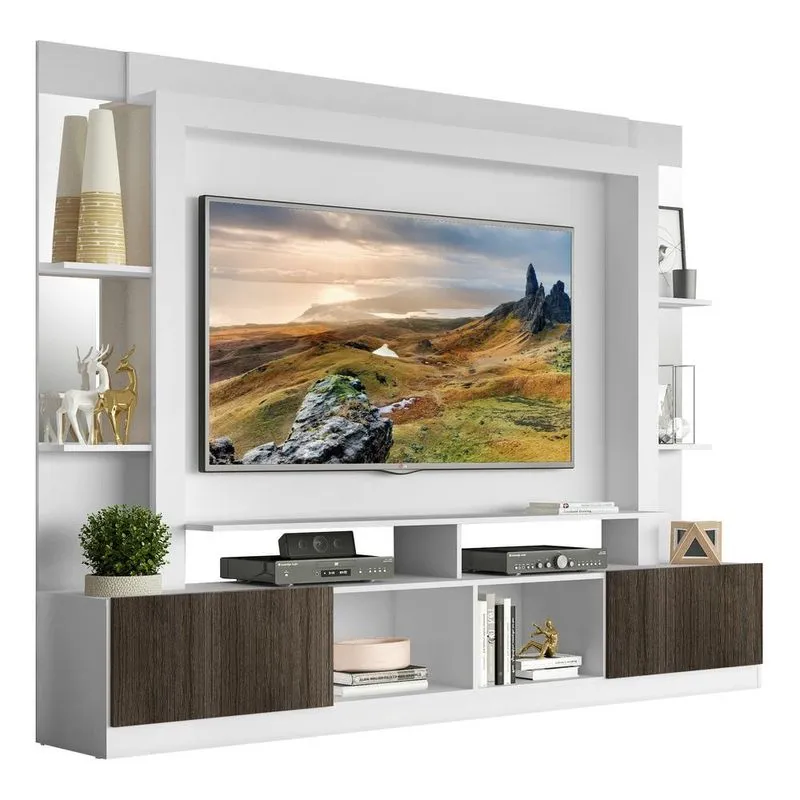 Estante com Suporte TV 65" Prateleiras c/ Espelho Oslo Multimóveis V3385 Branco/Tenerife