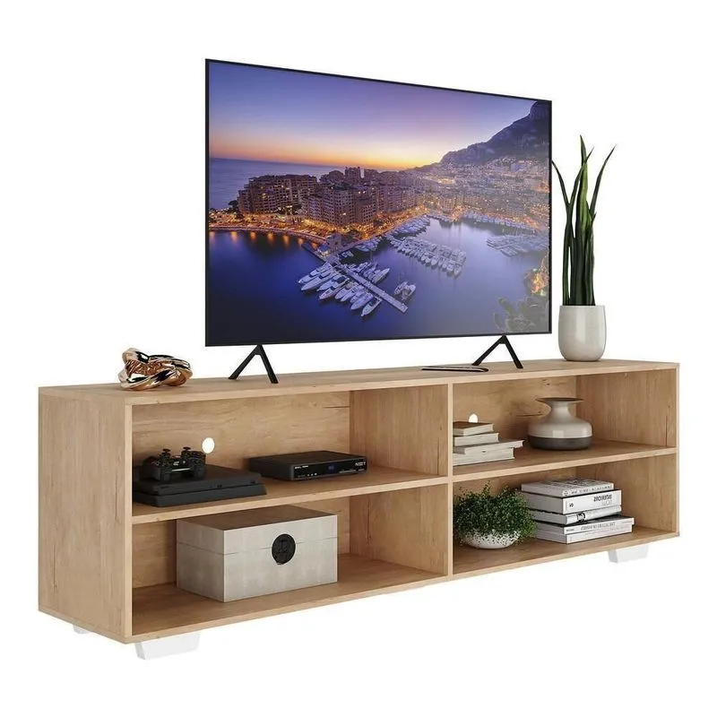 Rack Tv 75 Com Pés Jazz Multimóveis V1018 Rustic/Branco Rustic/Branco
