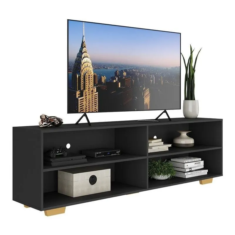 Rack Tv 75 Com Pés Jazz Multimóveis V1018 Preto/natural Preto/natural