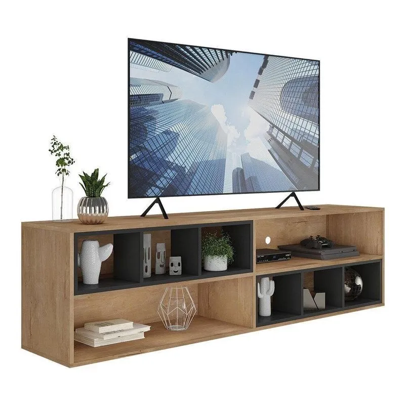 Rack Tv 75 Com Nichos Jazz Multimóveis V1019 Rustic/Preto Rustic/Preto