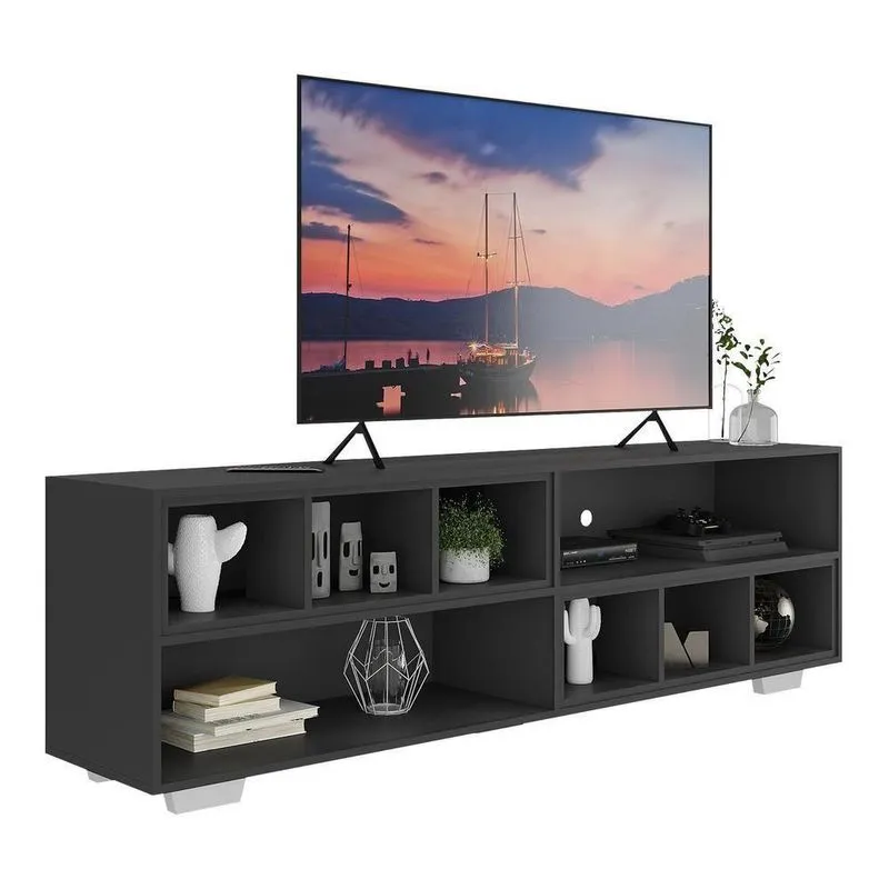 Rack Tv 75 Com Nichos E Pés Jazz Multimóveis V1023 Preto/branco Preto/branco