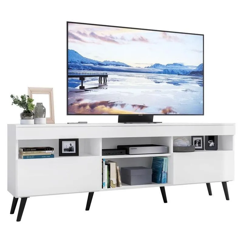 Rack Tv 65 Retrô 2 Portas Paris Multimóveis V3327 Branco/Preto Branco/Preto