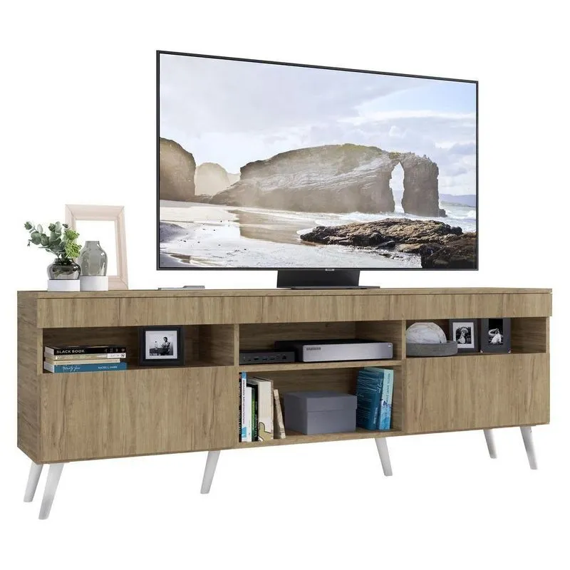 Rack Tv 65" Retrô 2 Portas Paris Multimóveis V3327 Rustic/Branco Rustic/Branco