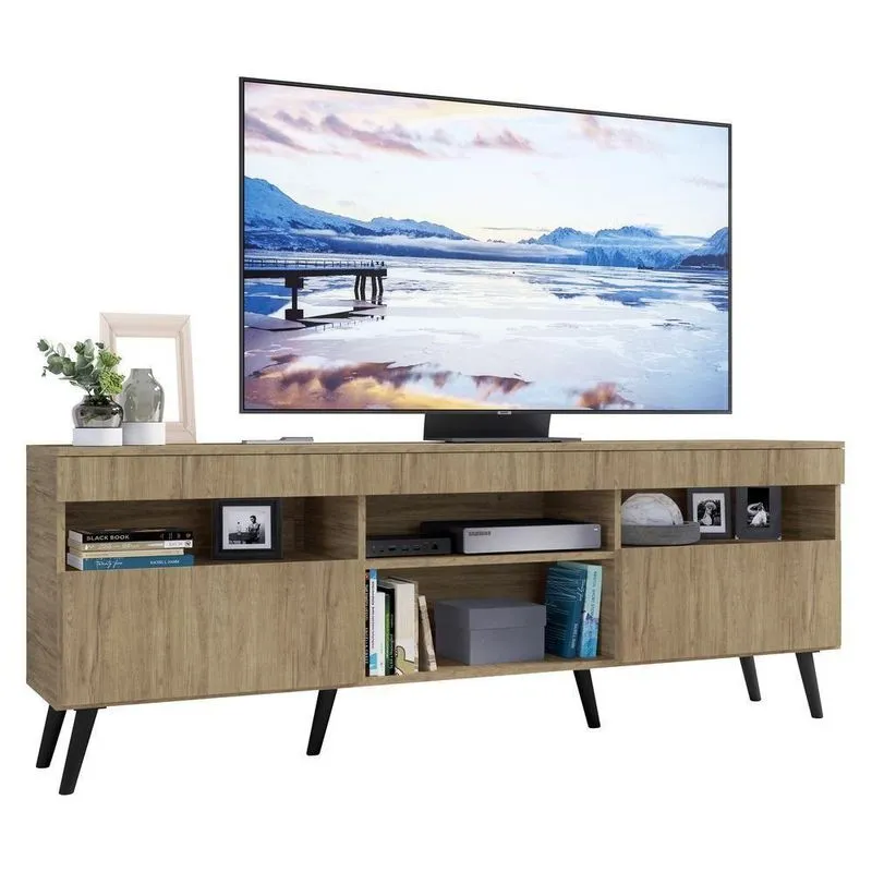 Rack Tv 65" Retrô 2 Portas Paris Multimóveis V3327 Rustic/Preto Rustic/Preto