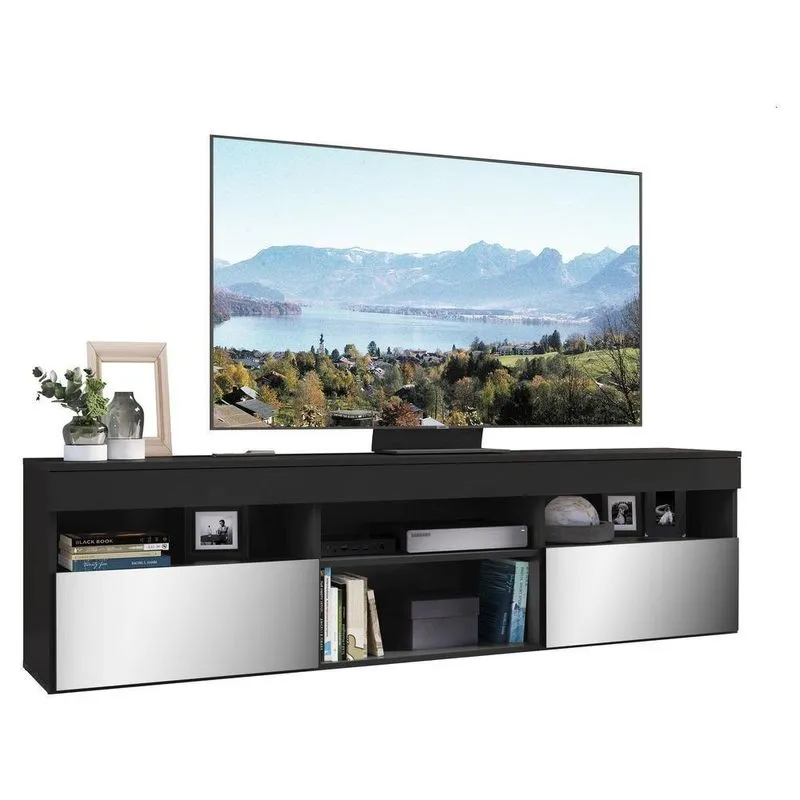 Rack Tv 65" Com Espelho 2 Portas Paris Multimóveis V3329 Preto Preto