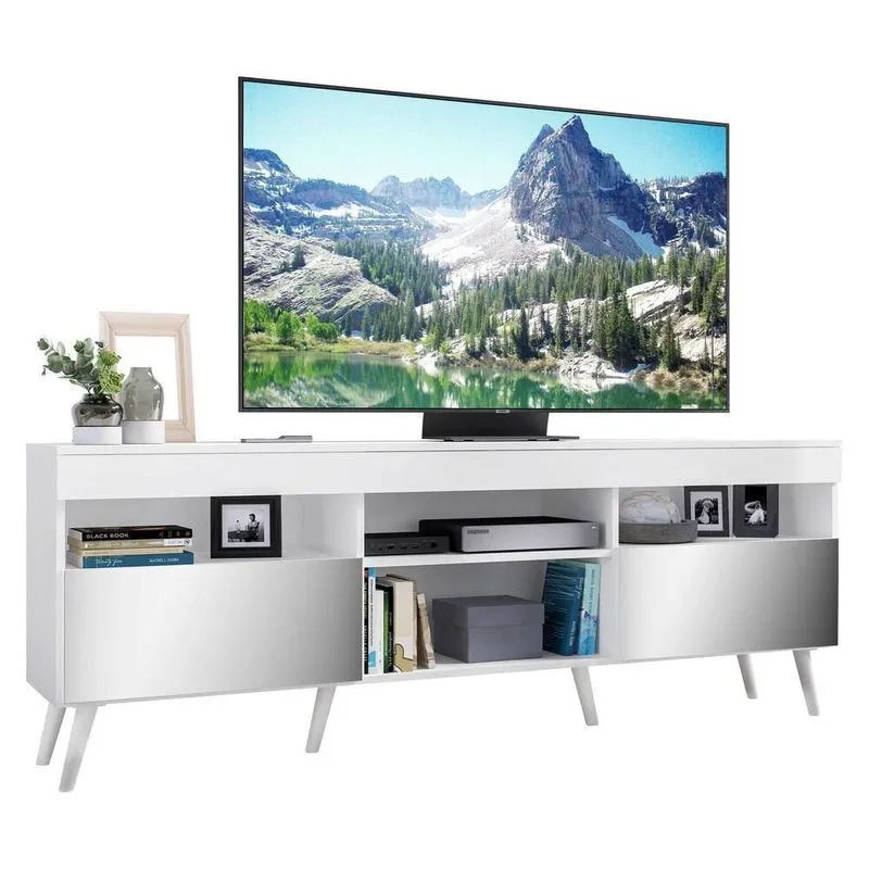 Rack Tv 65 Retrô Com Espelho 2 Portas Paris Multimóveis V3332 Branco Branco