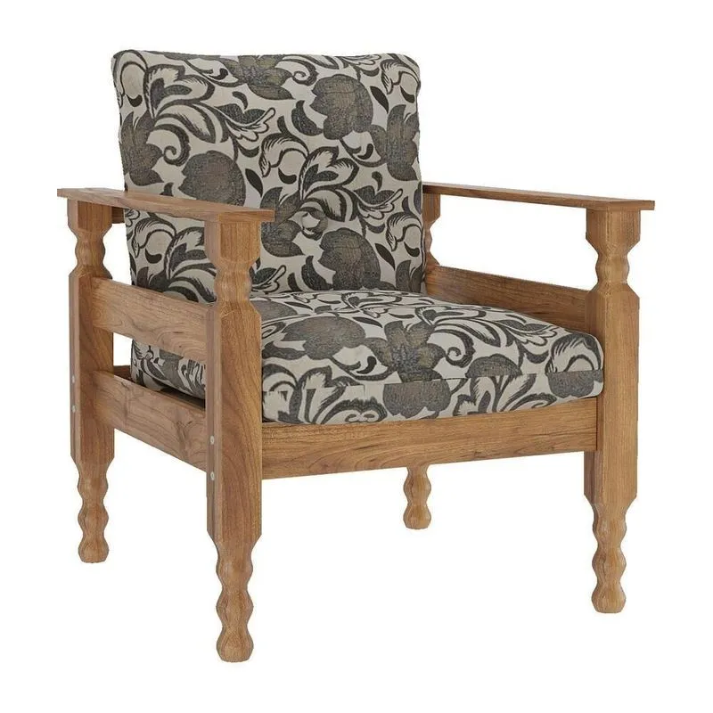 Poltrona Madeira Maciça Liz Multimóveis Vcr7003 Floral Cinza Floral Cinza