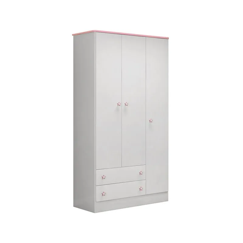 Guarda-Roupas Infantil 3 Portas 2 Gavetas Multimóveis CR40053 Branco/Rosa