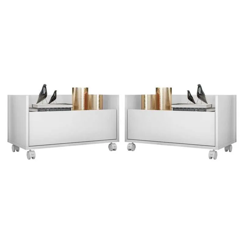 Kit com 2 Mesas de Cabeceira 60cm com Rodízios Multimóveis V3635
