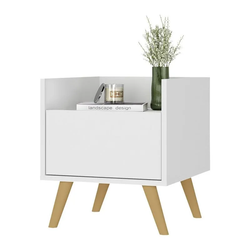 Mesa de Cabeceira 40cm Retrô Multimóveis V4041 Branco/Natural