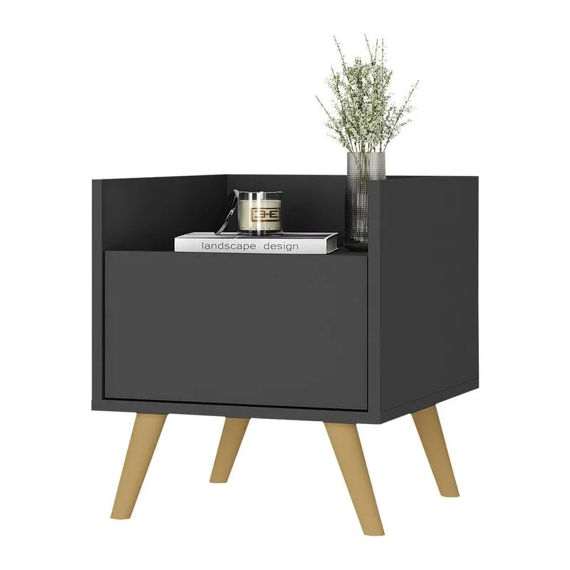 Mesa de Cabeceira 40cm Retrô Multimóveis V4041 Preto/Natural