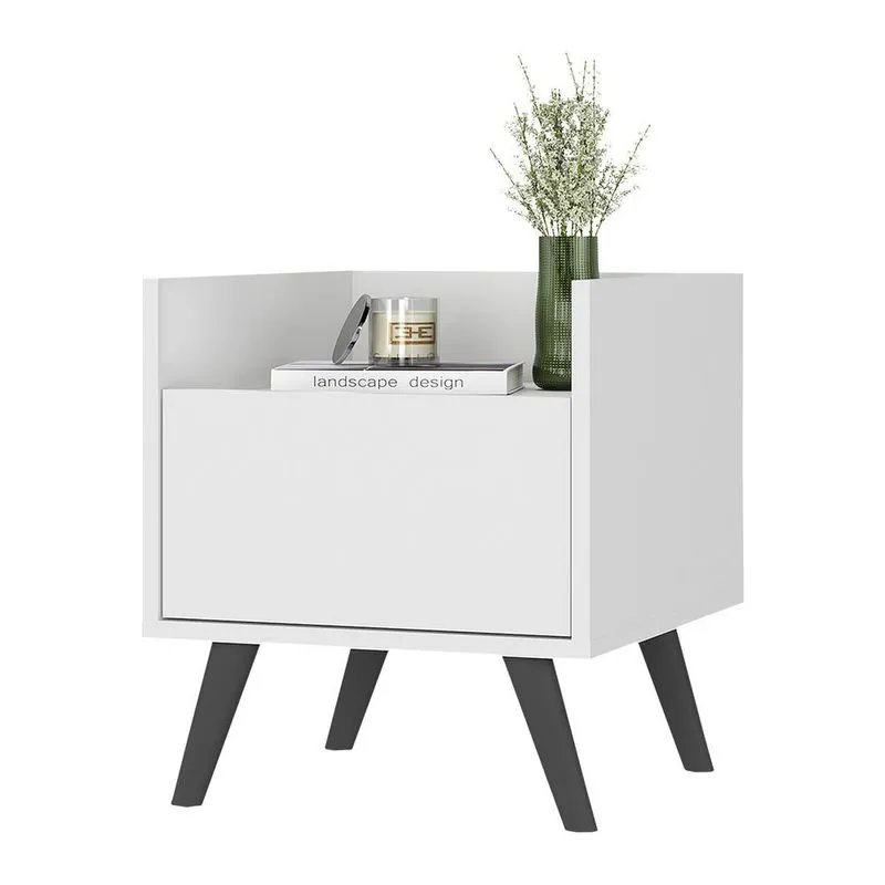 Mesa de Cabeceira 40cm Retrô Multimóveis V4041 Branco-preto