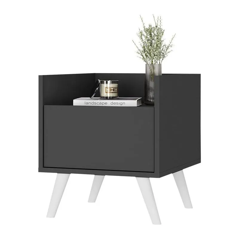 Mesa de Cabeceira 40cm Retrô Multimóveis V4041 Preto-branco