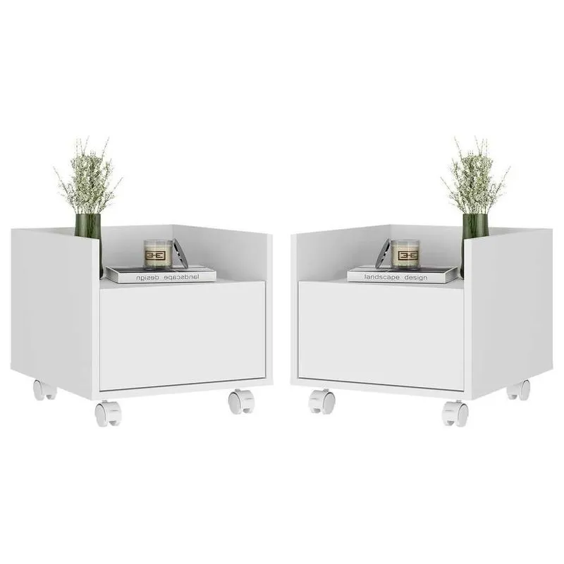 Kit com 2 Mesas de Cabeceira 40cm com Rodízios Multimóveis V4045